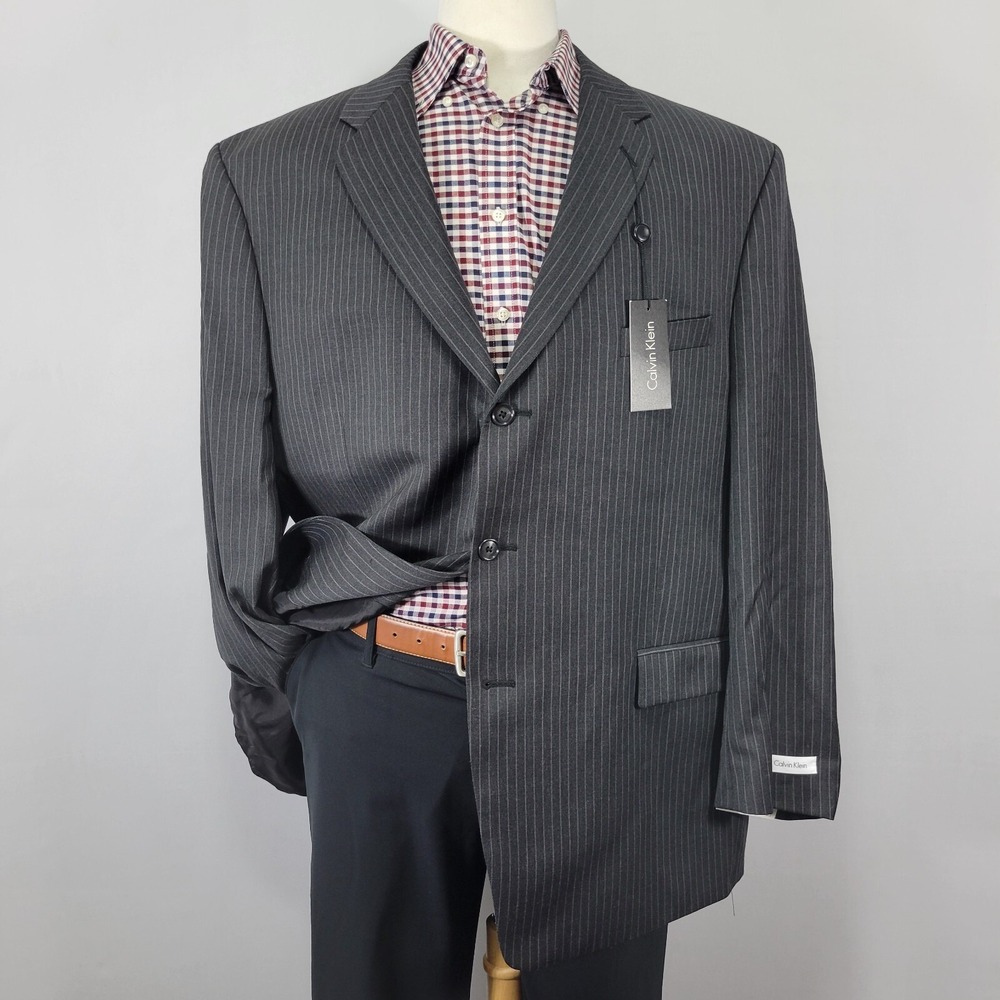 Men's Calvin Klein Suit Jacket Three Button Charcoal‎ Grey Wool 50R / $350 MSRP